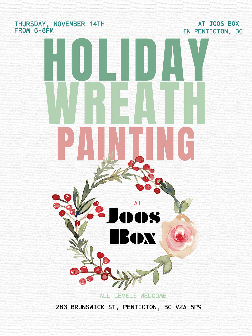 Holiday Wreath Watercolour Painting Workshop